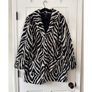 Susan Graver Reversible Zebra Print Sherpa Jacket Coat L Black White
